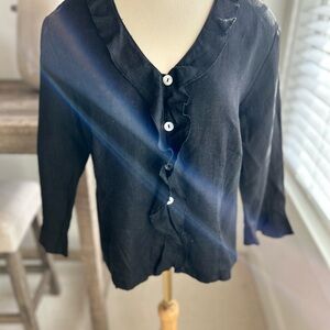 Orvis Black Linen Blouse Size Small